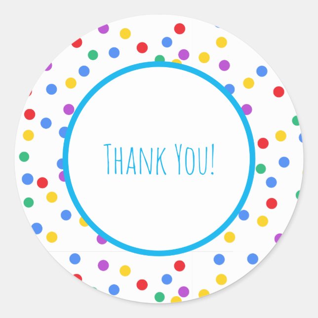Sticker Rond Confetti Polka Dots Kids Birthday Thank You (Devant)