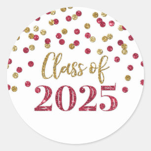 Sticker Rond Confettis Bourgogne Or Graduation 2025