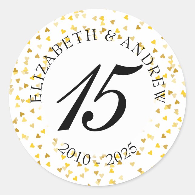 Sticker Rond Confettis de coeurs dorés pour tout anniversaire (Devant)