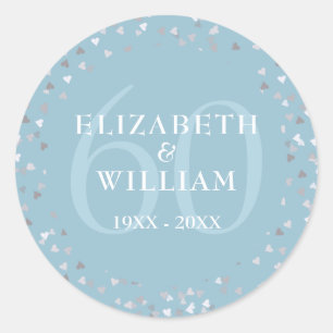 Sticker Rond Confettis de cœurs pour le 60e anniversaire