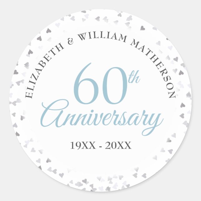 Sticker Rond Confettis de cœurs pour le 60e anniversaire (Devant)