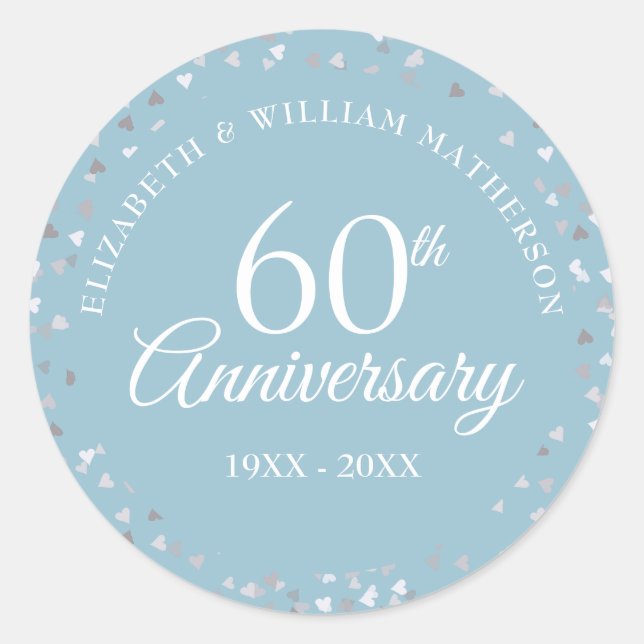 Sticker Rond Confettis de cœurs pour le 60e anniversaire (Devant)