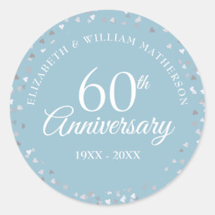 Sticker Rond Confettis de cœurs pour le 60e anniversaire