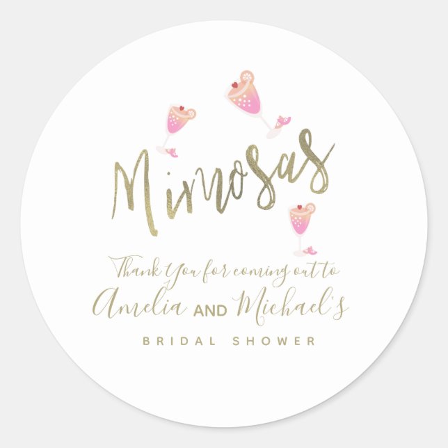 Sticker Rond Confettis de remerciement rose mimosa pour Baby Sh (Devant)