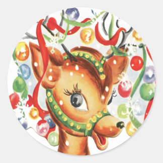 Sticker Rond Confettis de renne de Noël rétro vintage