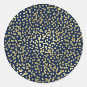 Sticker Rond Confettis élégants et chics points bleus et dorés
