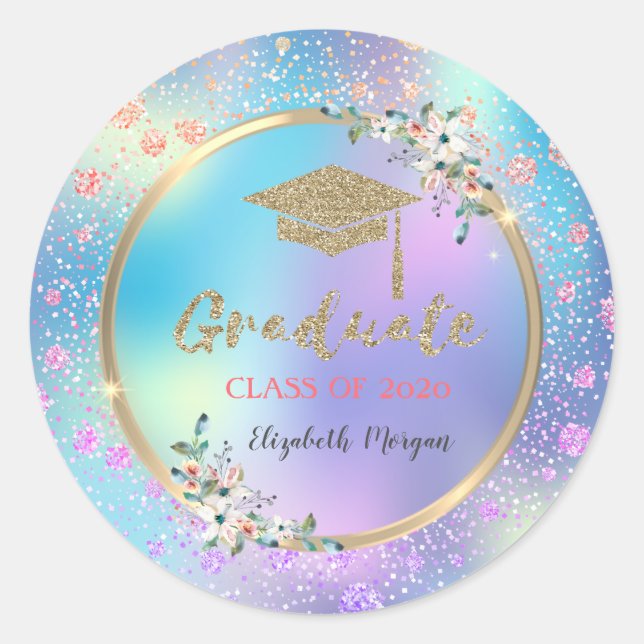 Sticker Rond Confettis,Fleurs,Holographique,Capsule de Remise d (Devant)