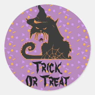 Sticker Rond Confettis pour Soirée Chat Noir d'Halloween