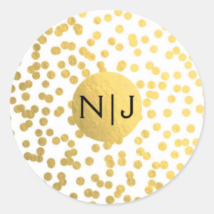 Sticker Rond Confettis Ronds en Feuille d'Or Mariage Moderne et