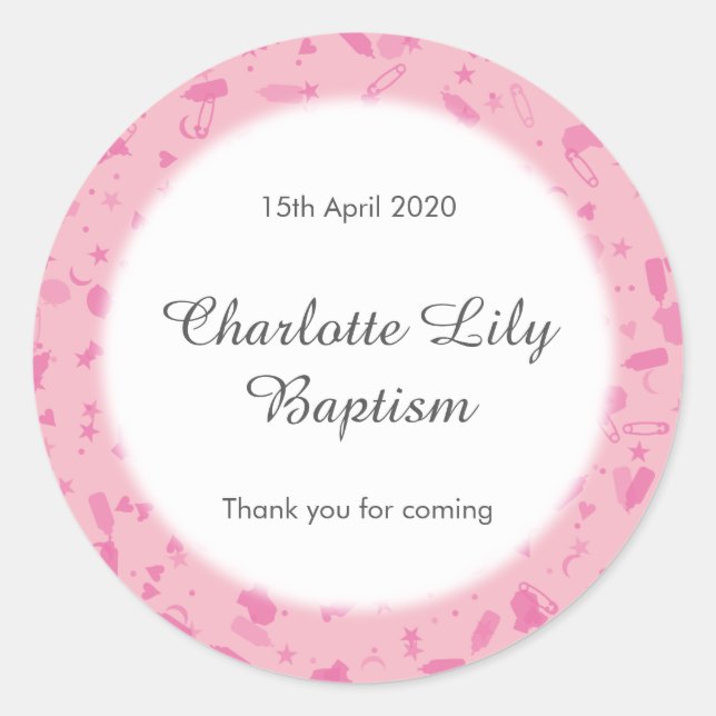 Sticker Rond Confettis Rose Bébé Baptême Favori (Devant)