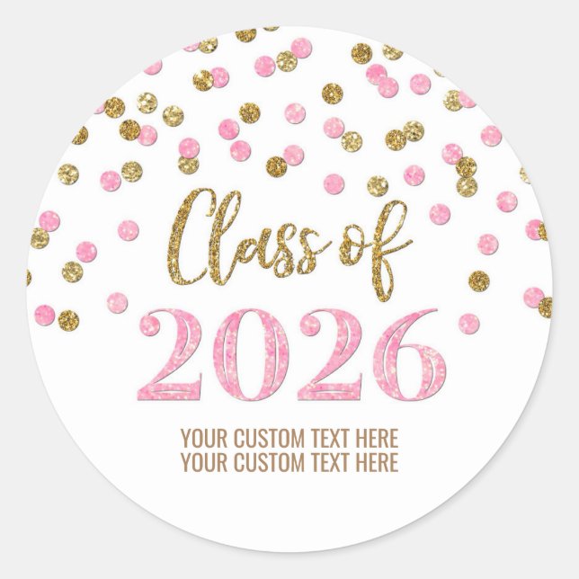 Sticker Rond Confettis Rose Or Diplômé 2026 (Devant)
