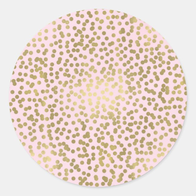 Sticker Rond Confettis Rose Pâle & Points Dorés Élégant Chic Gl (Devant)