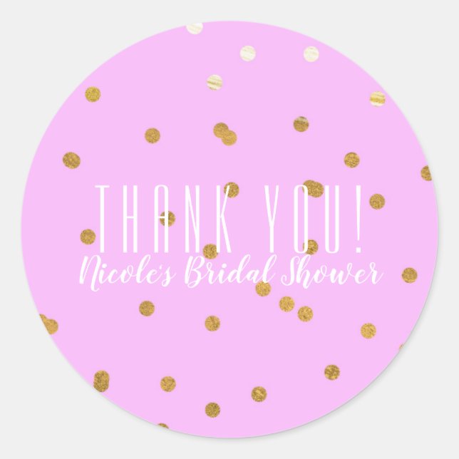 Sticker Rond Confettis Roses et Or Points Modernes Cadeau de Fê (Devant)