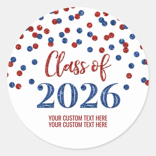 Sticker Rond Confettis Rouge Bleu Diplôme 2026 (Devant)