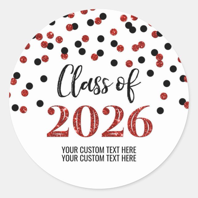 Sticker Rond Confettis Rouges et Noirs Graduation 2026 (Devant)