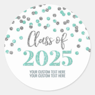 Sticker Rond Confettis Turquoise Argent Diplôme 2025