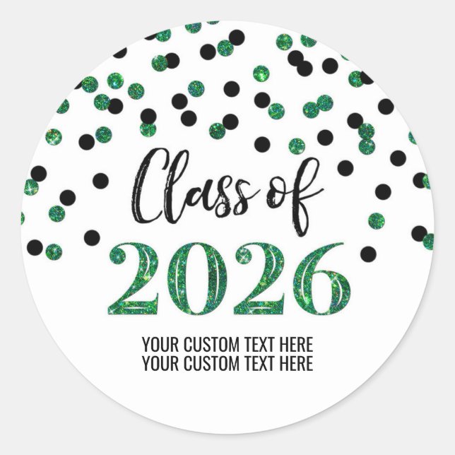 Sticker Rond Confettis Verts Noirs Graduation 2026 (Devant)