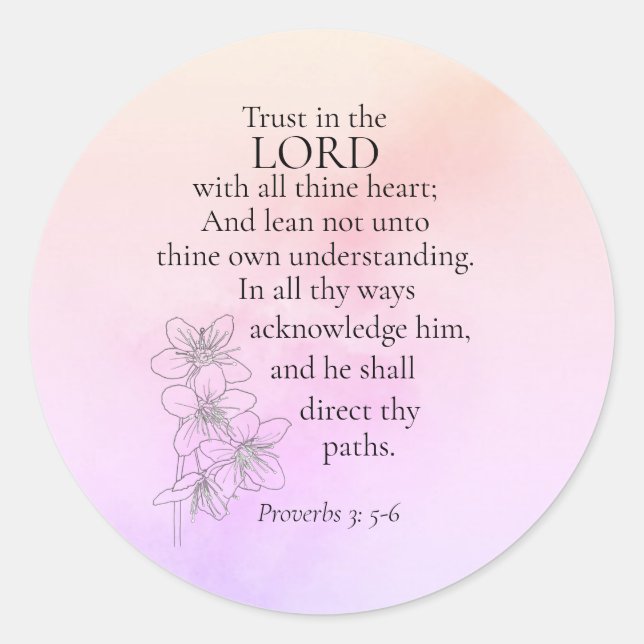 Sticker Rond Confiance dans le Seigneur Bible Verse Floral Aqua (Devant)