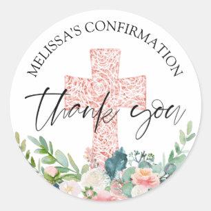 Sticker Rond Confirmation Aquarelle Merci Floral rose