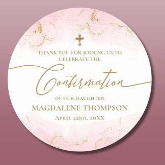 Sticker Rond Confirmation de la Croix d'or rose moderne