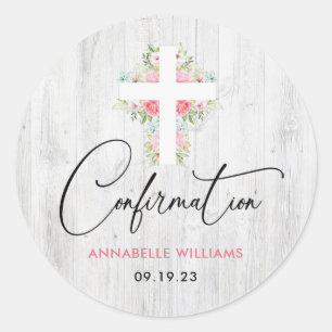 Sticker Rond Confirmation Floral Rustic
