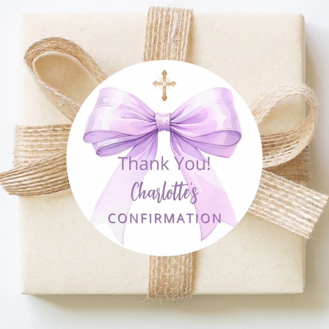 Sticker Rond Confirmation lavender bow girl cross thank you (Créateur téléchargé)