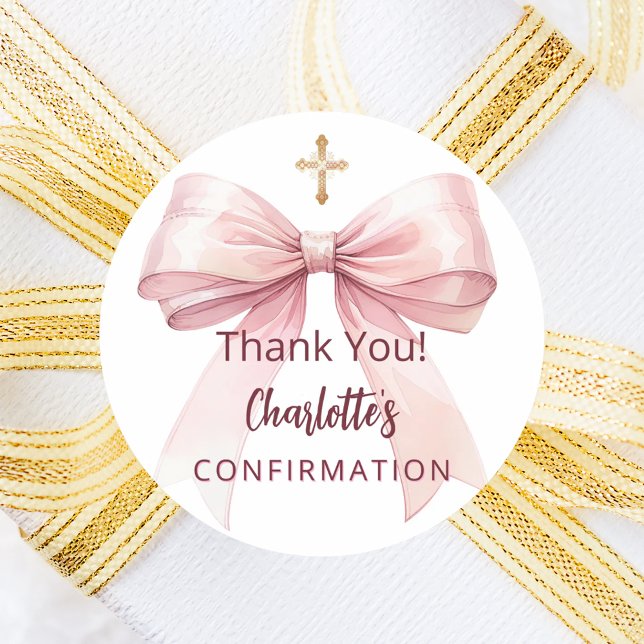 Sticker Rond Confirmation pink bow girl cross thank you (Créateur téléchargé)