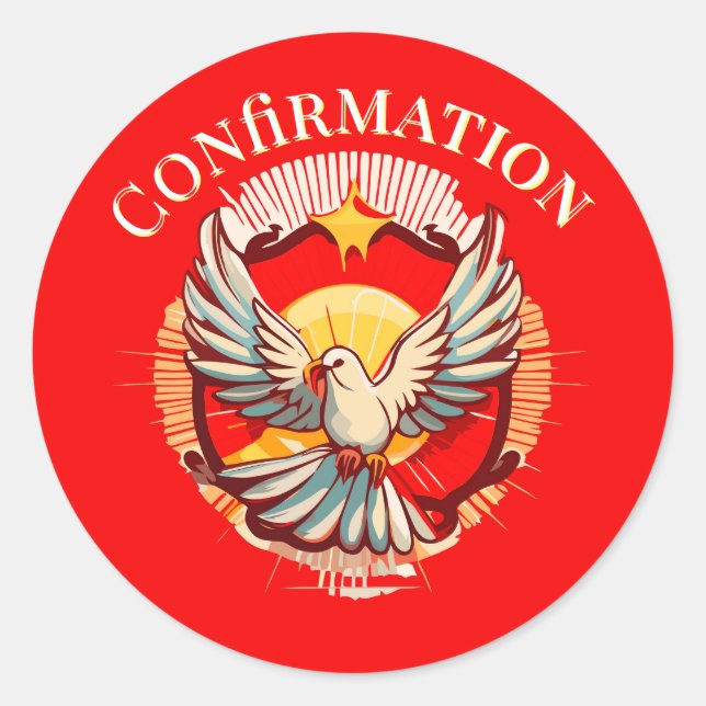 Sticker Rond Confirmation White Dove Red Flamed (Devant)
