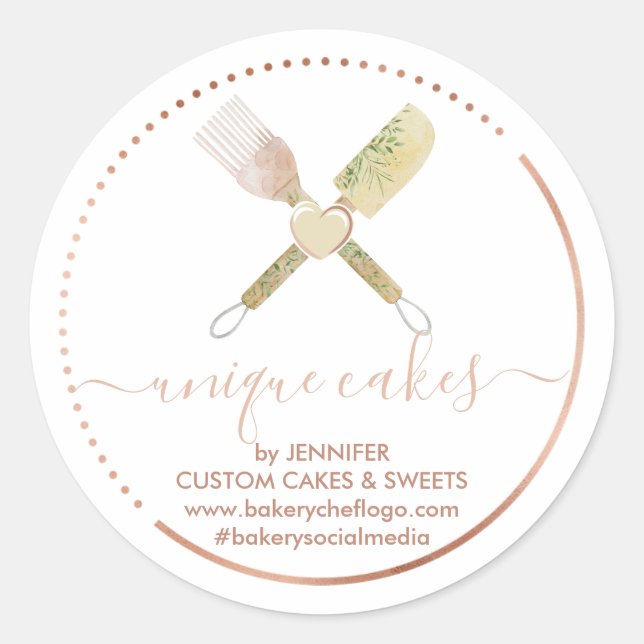 Sticker Rond confiserie Boulangerie Coeur Spatula Chef mignon (Devant)