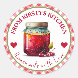 Sticker Rond Confit de canneberges gingham fait maison aquarell