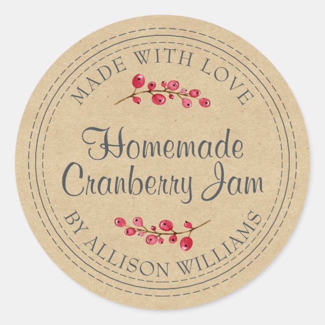 Sticker Rond Confit de Cranberry Maison de Noël Papier Kraft (Devant)
