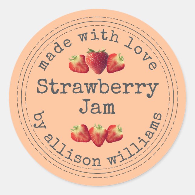 Sticker Rond Confit de fraises fait maison rustique pêche orang (Devant)