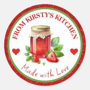 Sticker Rond Confit de fraises maison à l'aquarelle pour cuisin