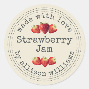 Sticker Rond Confit de Fraises Maison Rustique Blanc Antique