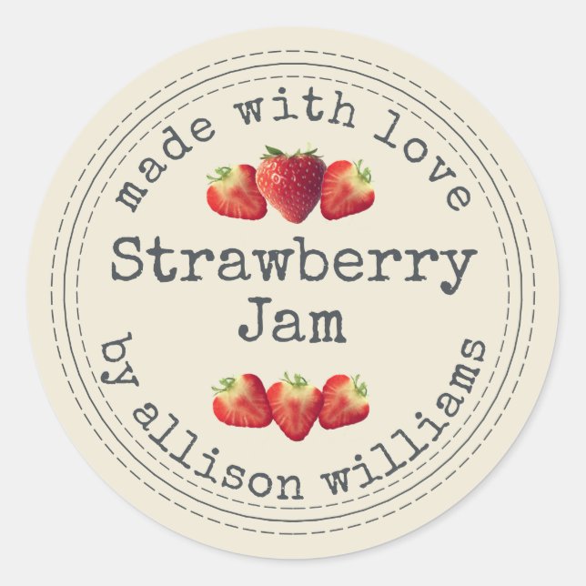 Sticker Rond Confit de Fraises Maison Rustique Blanc Antique (Devant)