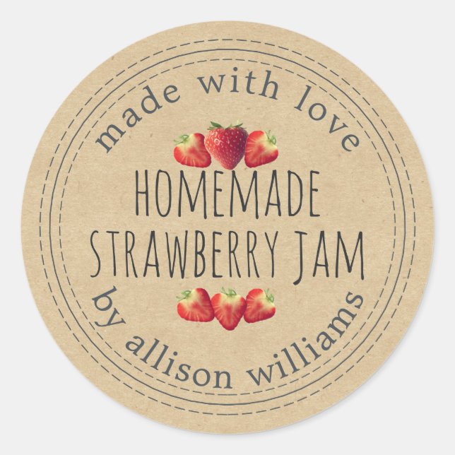 Sticker Rond Confit de Fraises Maison Rustique Papier Kraft (Devant)