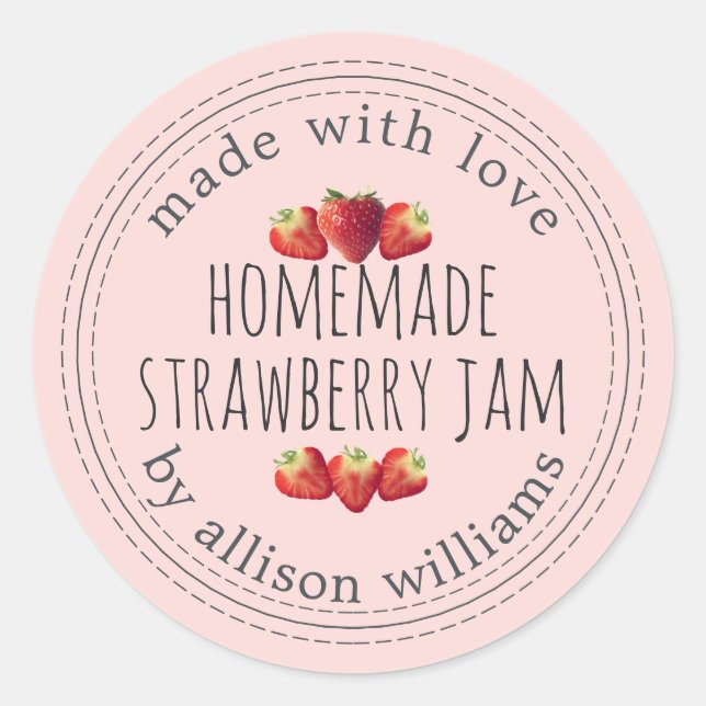 Sticker Rond Confit de Fraises Maison Rustique Rose (Devant)