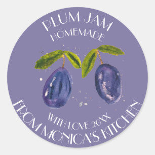 Sticker Rond Confit de Prune Aquarelle Fruits Cuisine Conserves