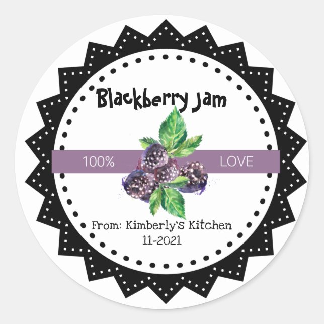Sticker Rond Confiture Blackberry Fabriquée Avec Amour Rustique (Devant)