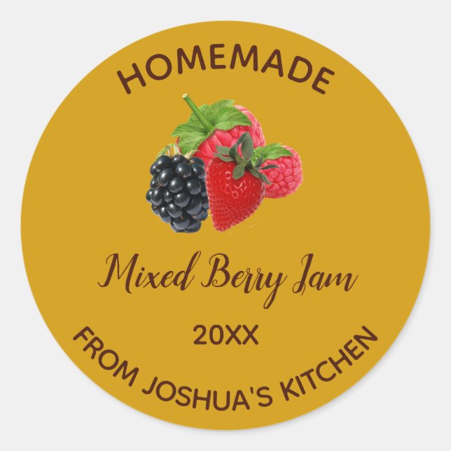 Sticker Rond Confiture de baies mélangées maison modifiable (Devant)