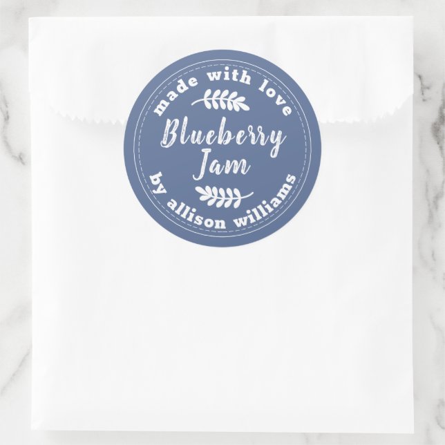 Sticker Rond Confiture de bleuet moderne rustique Bleu Classic  (Sac)