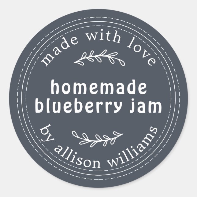 Sticker Rond Confiture de bleuet rustique maison Canning Bleu f (Devant)