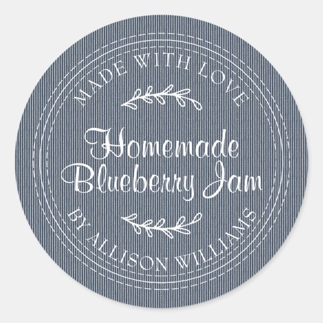 Sticker Rond Confiture de bleuet rustique maison Canning Bleu f (Devant)