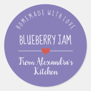 Sticker Rond confiture de bleuet violet fait maison avec amour