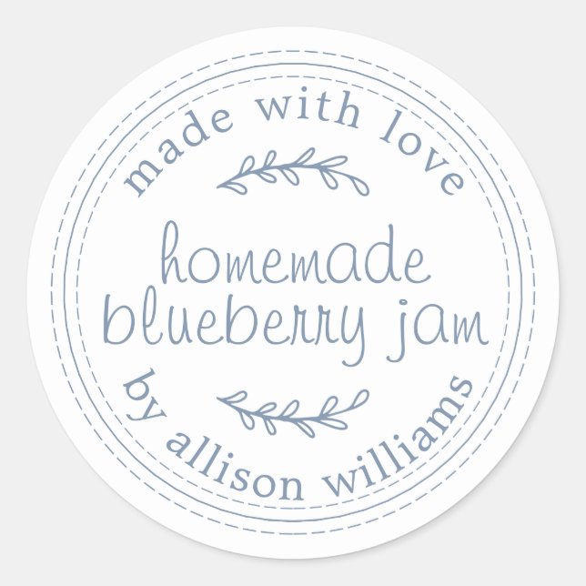 Sticker Rond Confiture de bleuets rustique maison Canne bleu Vi (Devant)