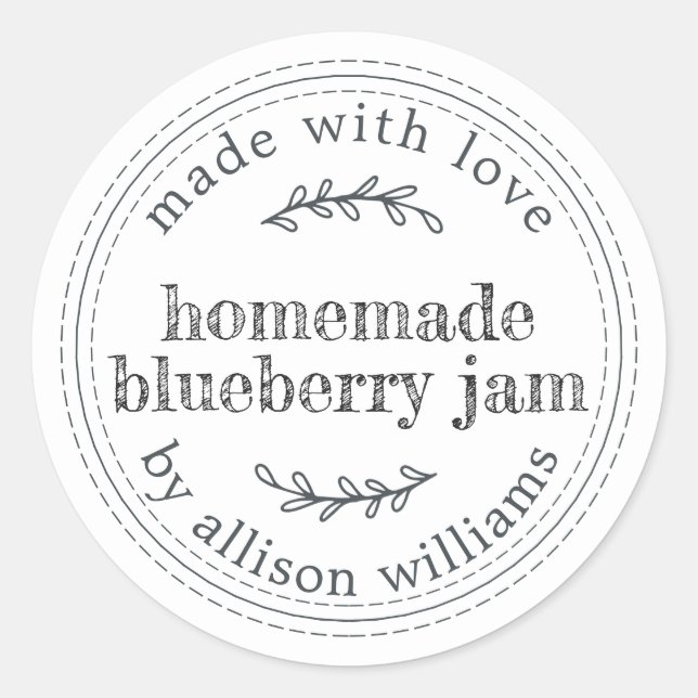 Sticker Rond Confiture de bleuets rustique maison Canne Noir Bl (Devant)