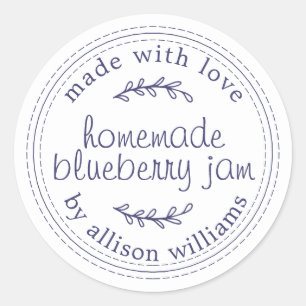 Sticker Rond Confiture de bleuets rustiques fait maison Bleu bl
