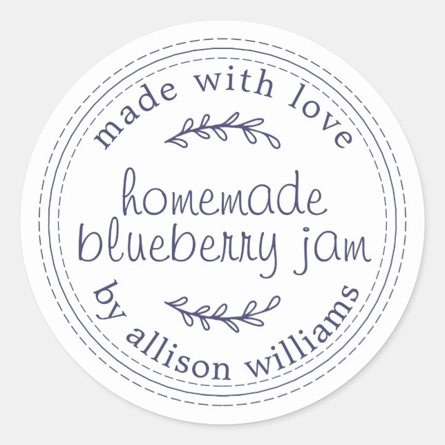 Sticker Rond Confiture de bleuets rustiques fait maison Bleu bl (Devant)