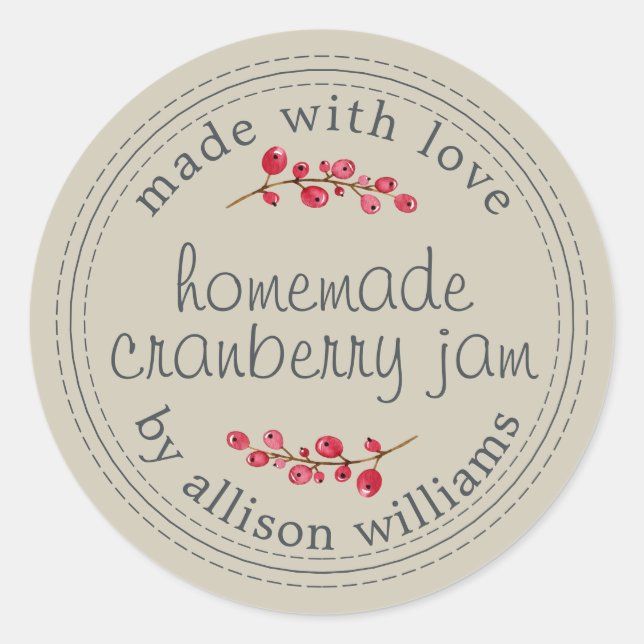 Sticker Rond Confiture de canneberges maison Clay Gray (Devant)