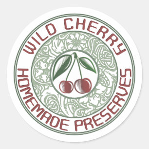 Sticker Rond Confiture de cerise à l'ancienne Stylisée Fruit et